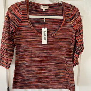 L'Agence 3/4 Sleeve Wide Neck Multi Space Dye Top Shirt Size XS